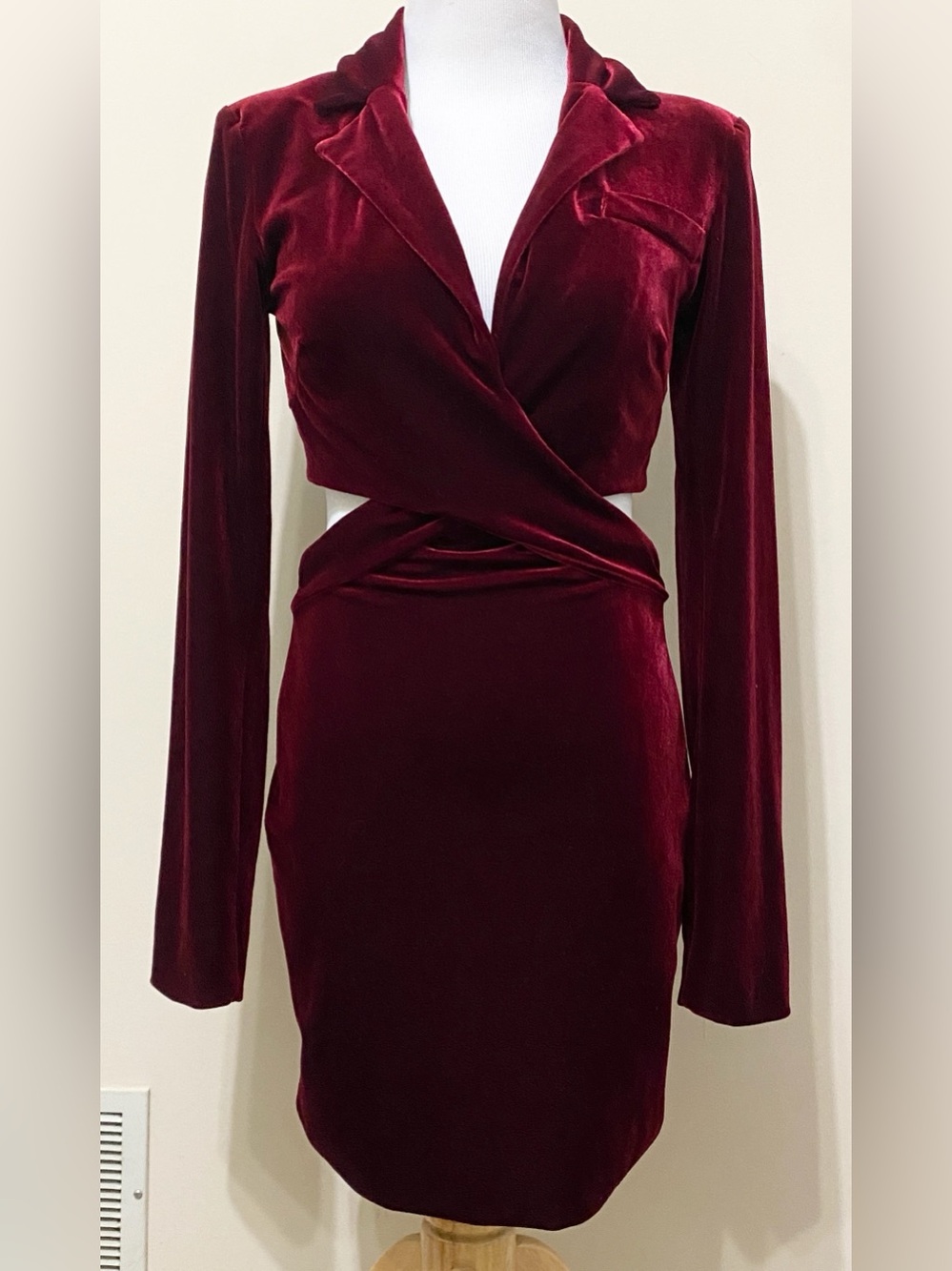 Nicholas Gabriela Dark Burgundy Red Velvet Cutout Blazer Dress